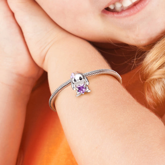 Lop-eared Rabbit Embraces Heart Gemstone Charm Bead 925 Sterling Silver_4