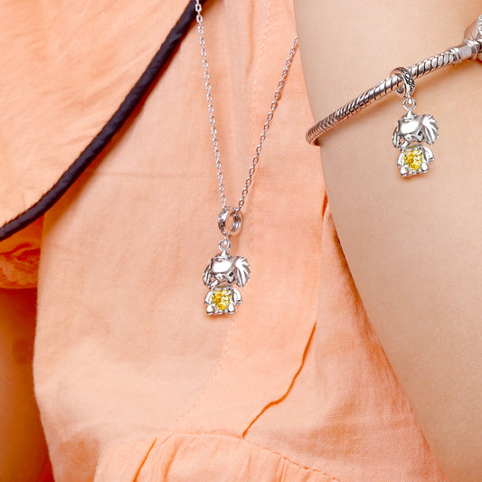 Gnoce Elephant Embraces Heart Gem Pendant Dangle Charm_5