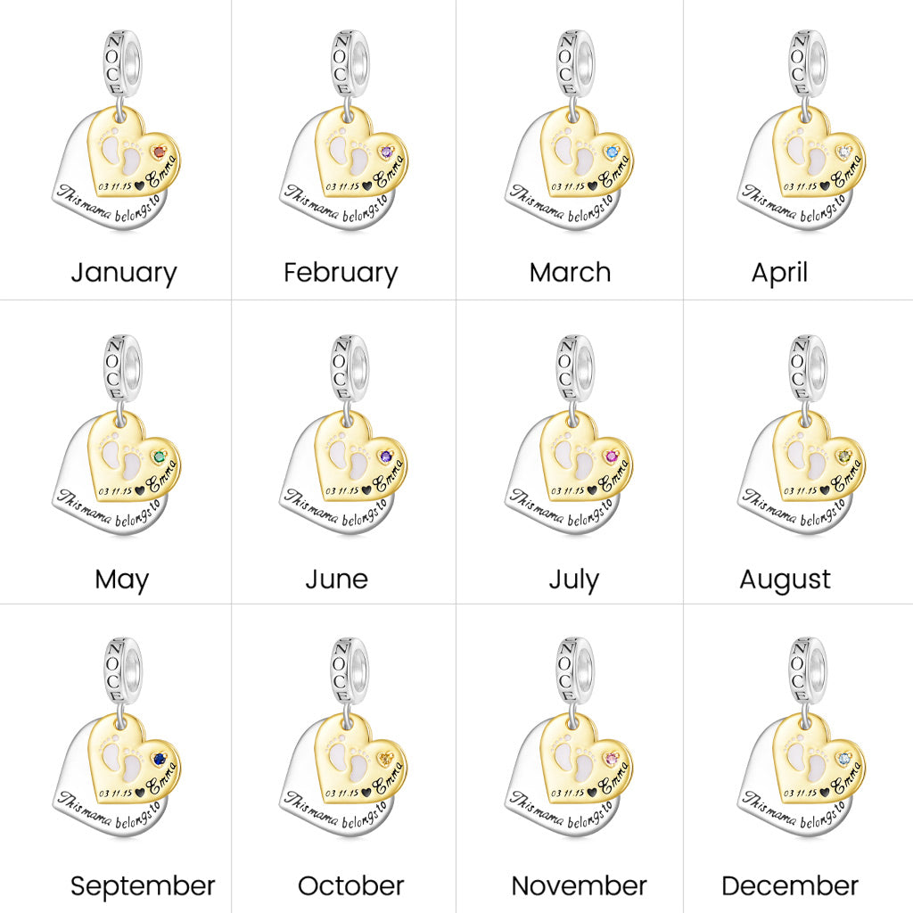 Gnoce Double Heart Engravable Birthstone Pendant Dangle Charm_7