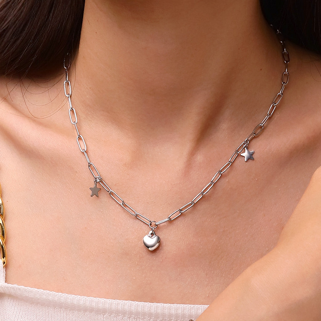 Gnoce Little Star Heart Link Chain Necklace_5