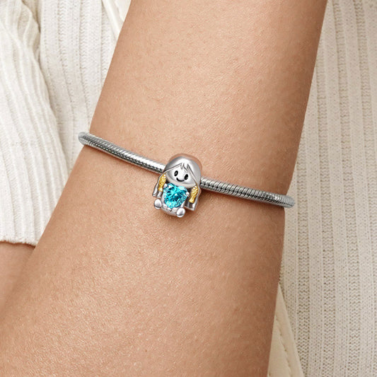 Pisces Constellation Embraces Heart Gemstone Charm Bead 925 Sterling Silver_5