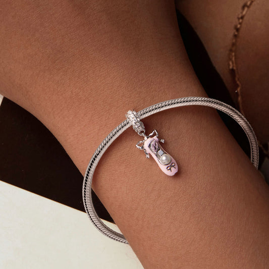 Gnoce Pink Ballet Shoe with Bow-knot Pendant Dangle Charm_3