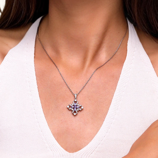 Gnoce Snowflake Oval-cut Tanzanite Flower Pendant Necklace_6
