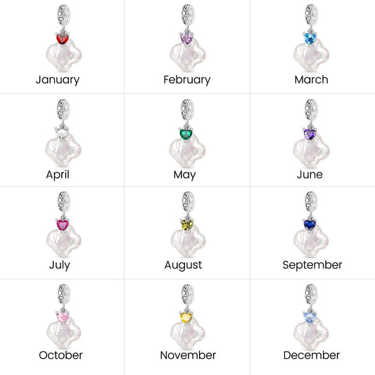Gnoce Natural Four-leaf Clover Pearl Birthstone Heart Pendant Dangle Charm_7