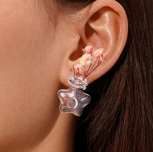 Gnoce Transparent Star Wishing Vase Stud Earrings_5