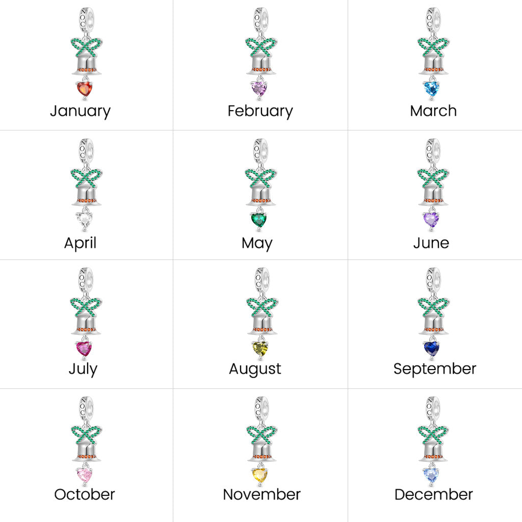 Gnoce Engravable Christmas Heart Bell Birthstone Pendant Dangle Charm_7