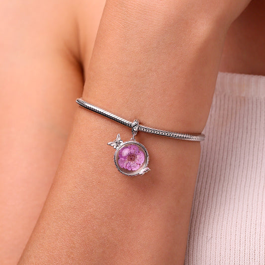 Gnoce Engravable Preserved Flower Butterfly Birthstone Pendant Dangle Charm_6