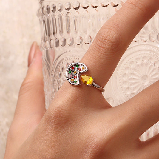 Gnoce Multicolor Pear CZ Pizza Open Ring_5