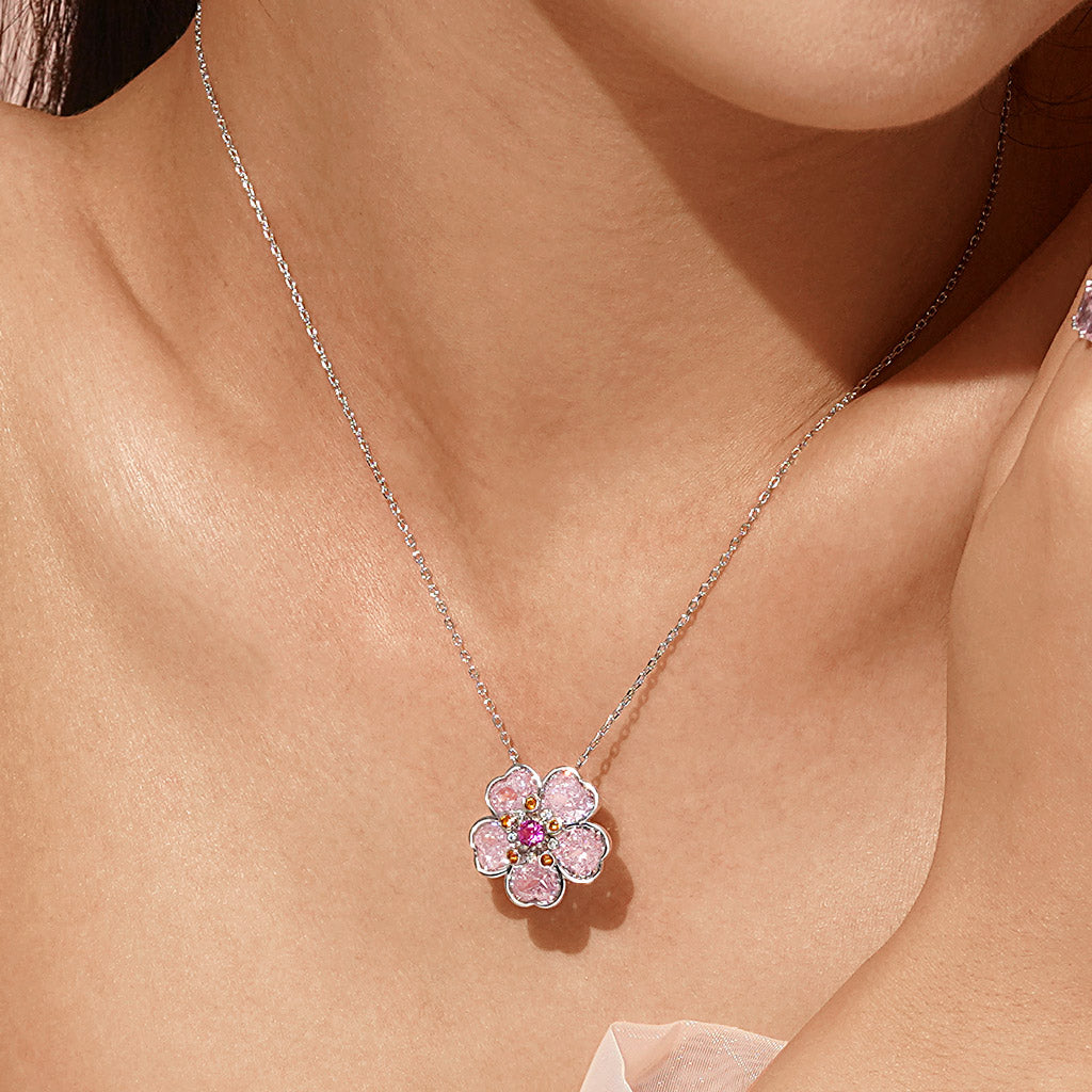Gnoce Sparkling Cherry Blossoms Heart Cut Pendant Necklace_7