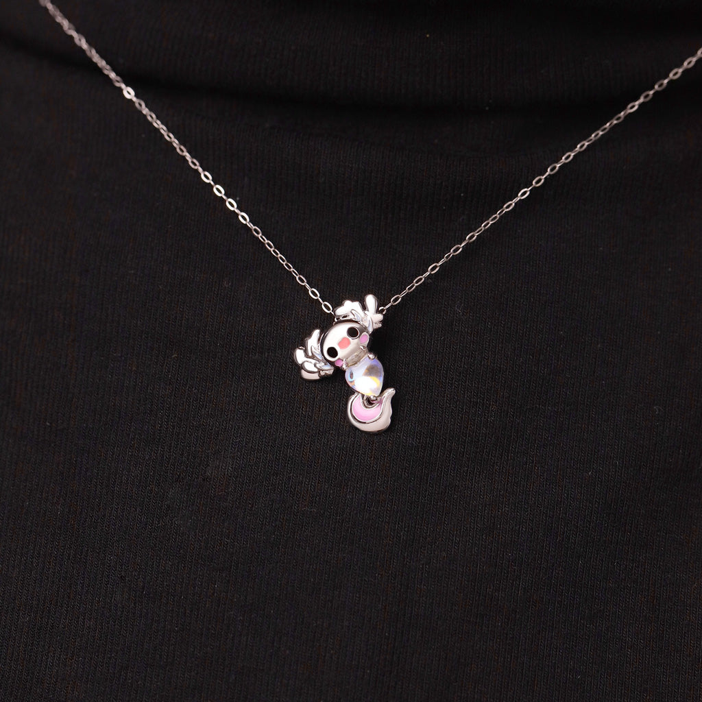 Gnoce Mexican Axolotl Embraces Heart Moonstone Pendant Necklace_6