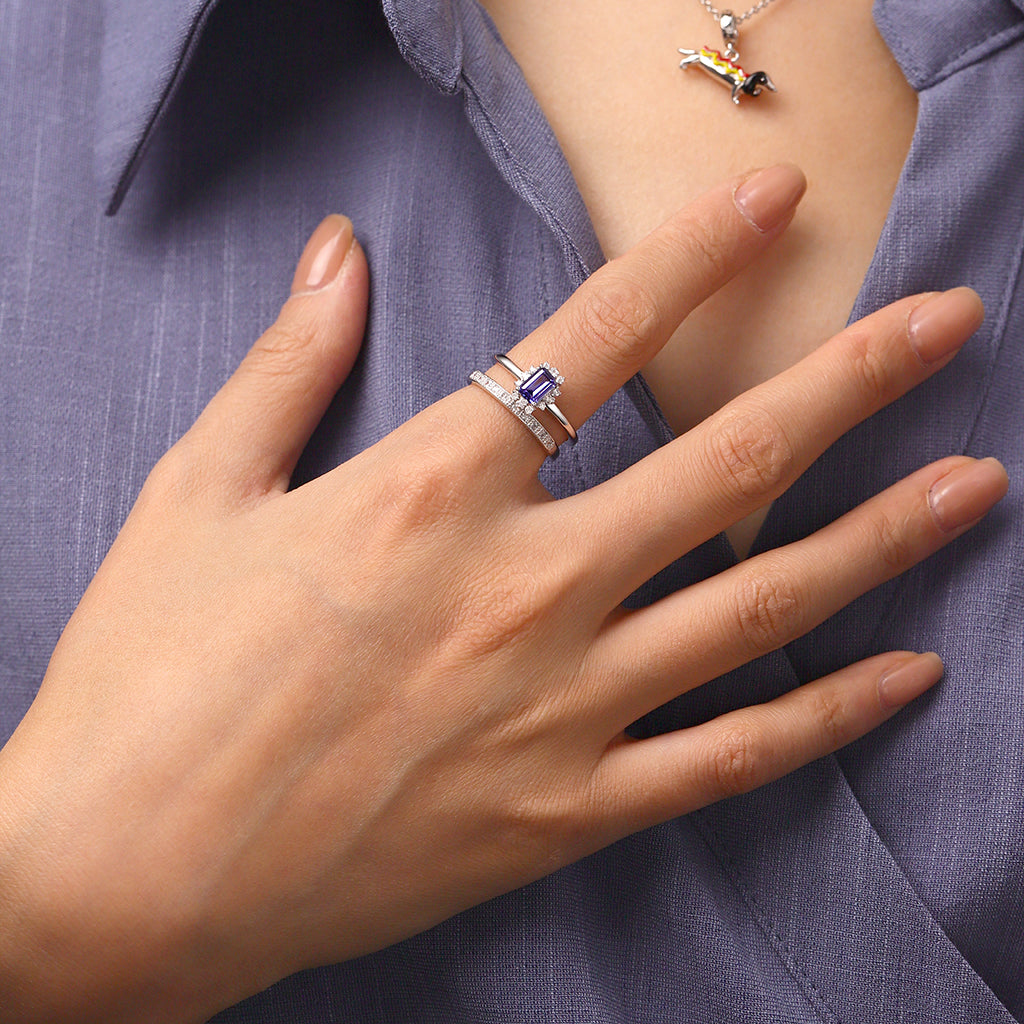 Gnoce Sparkling Tanzanite Blue Square Stacking Rings_5