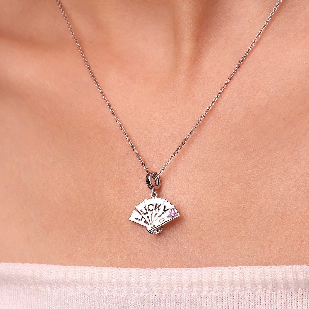 Gnoce LUCKY Openable Exquisite Fan Inlaid with Gemstone Pendant Dangle Charm_9