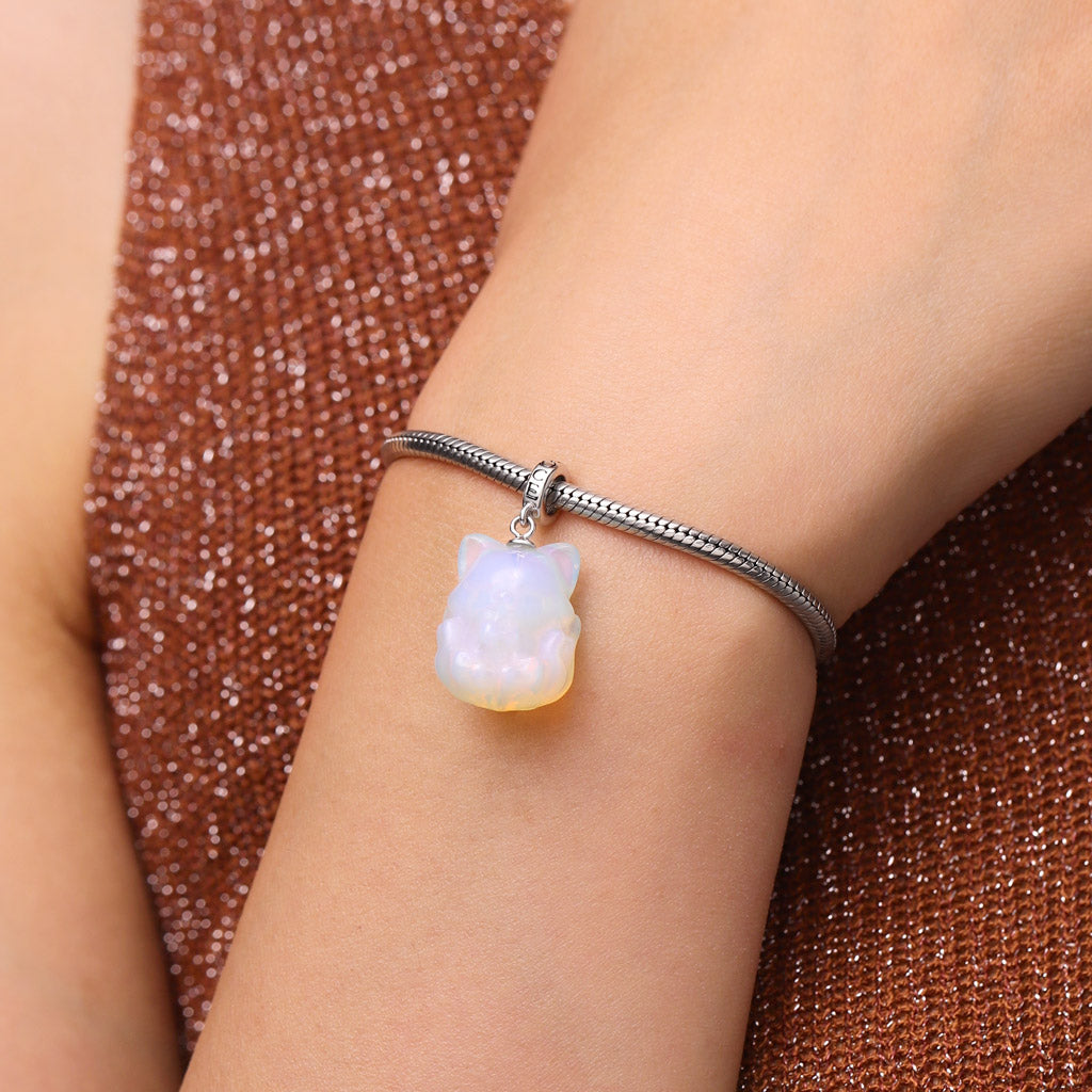 Gnoce Natural Grade Icy Translucent White Nine-Tailed Fox Pendant Dangle Charm_6