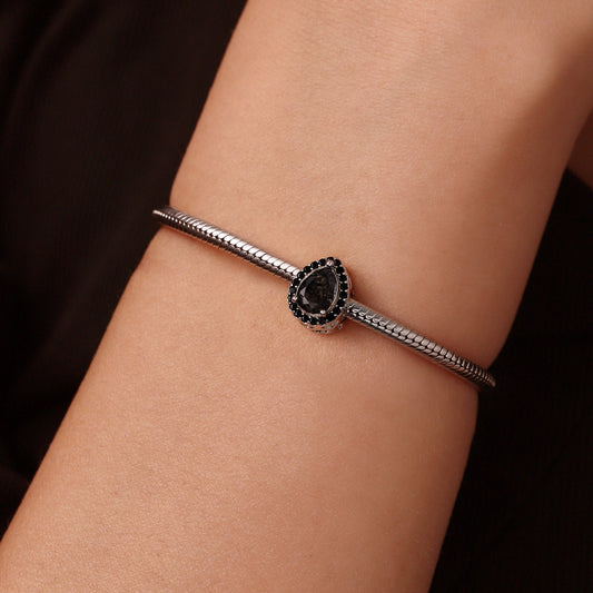 Gnoce Pear-shaped Black Hair Quartz Inlaid with Engravable Charm_6