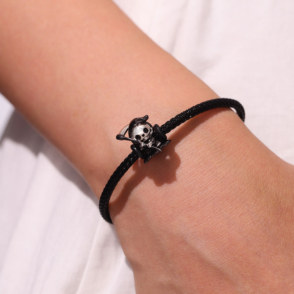 Gnoce Black Round Snap Basic Bracelet with 2 Pieces of Stoppers_5