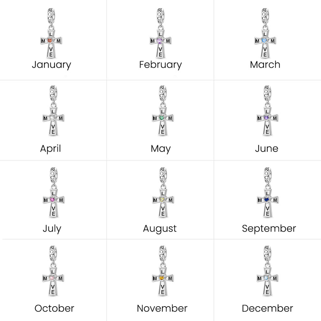 Gnoce Love Mom Cross Birthstone Pendant Dangle Charm_9