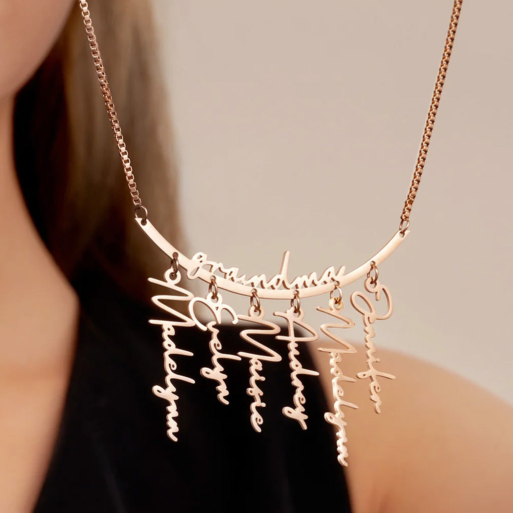 Gnoce Family Personalized Names Hanging Necklace with 1-7 Names_5
