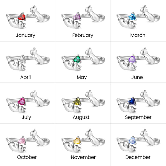 Gnoce Cat Playing Open Birthstone Ring_5