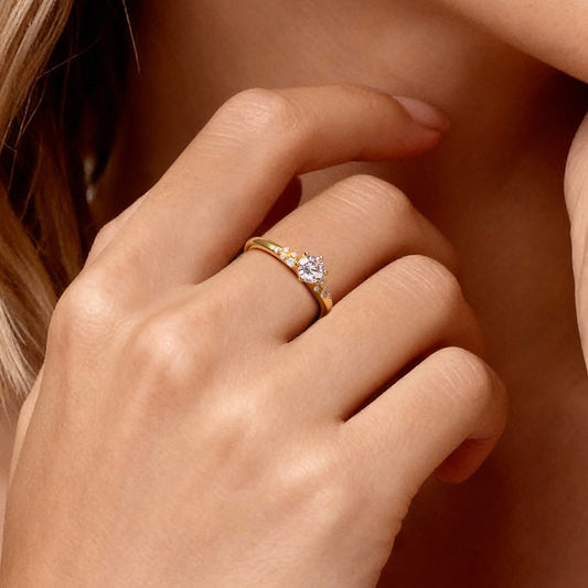 Gnoce 14K/10K Solid Gold Round Cut Moissanite Engagement Ring_2