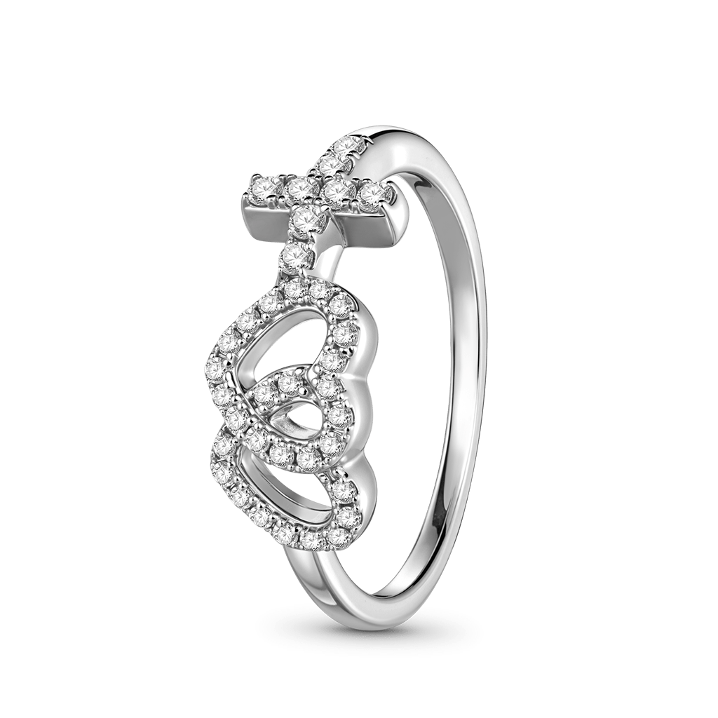 Gnoce Sparkling Double Heart with Cross Ring_4