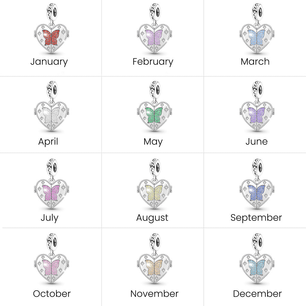Gnoce Custom Heart-shaped Butterfly Photo and Birthstone Pendant Dangle Charm_6