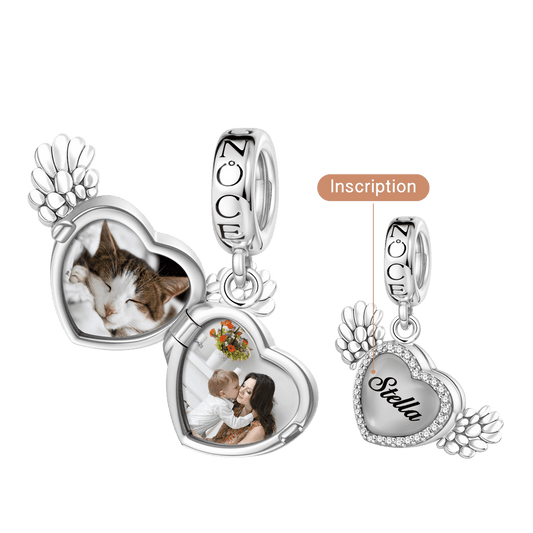 Gnoce Heating Color-changing Magic Personalized Photo Angel Wings Heart Charm_3