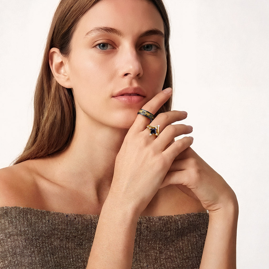 Gnoce Two-Tone Inlay Princess-Cut Stackable Ring Set_3