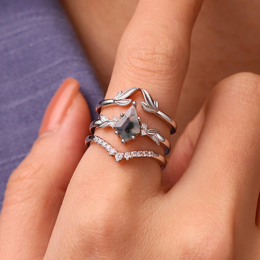 Gnoce Agate Leaf Stackable Ring Set_2
