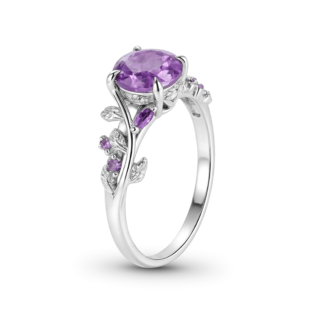 Gnoce Nature Themed Round-cut Amethyst Promise Ring_4