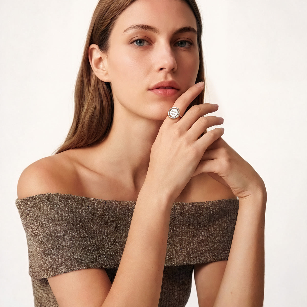 Gnoce Personalized Spinning Ring Handwriting Engraved Heart Silver Jewelry_5