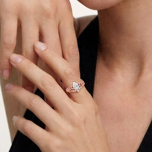 Gnoce Nature-Inspired Leaf Pear-Cut Engagement Ring Set_2