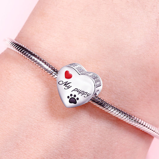 Gnoce "Sweet Memory of My Pug/Puppy/ Dog "Sterling Silver Love My Puppy Clear CZ Photo/DIY/Custom Charms for Good Memory of Dog/pug Gift_5