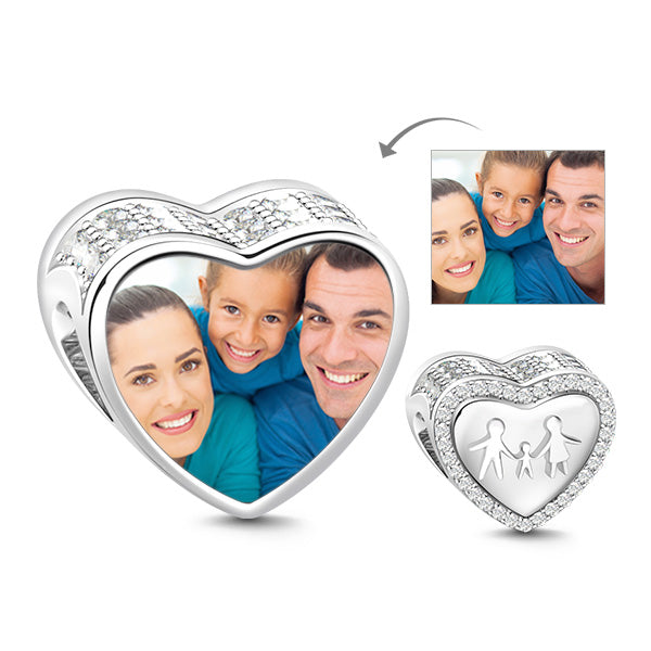 Gnoce " Love My Family " 3 Piece Mother Father Child Heart Shape Family With Studded Clear CZ Bead Charm for Mother's Day and Father's Day_1