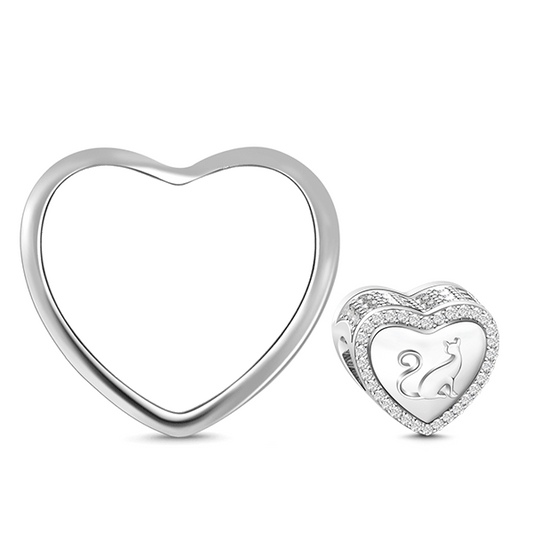 Gnoce "Cat in My Life "Kitty In My Heart Clear CZ 925 Sterling SilverPhoto Charm_3