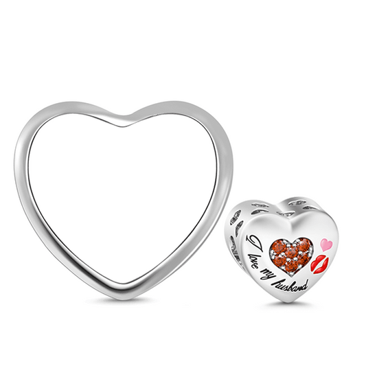 Gnoce "I Love My Husband" Hollow Hearts with Red Lips 925 Sterling Silver Photo Charm Bead_3