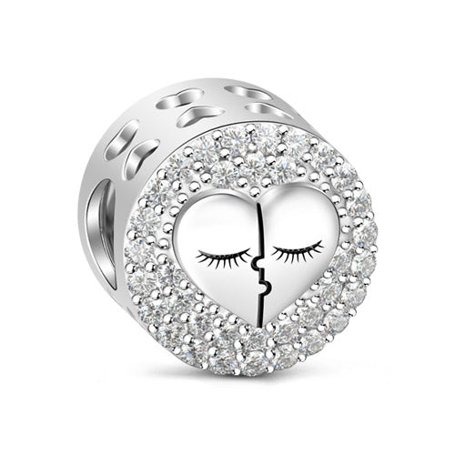 Gnoce "Kiss To My Husband / Wife "925 Sterling Silver with Clear CZ Wife Husband Heart Deeply Kiss Love Forever CZ Charms_2