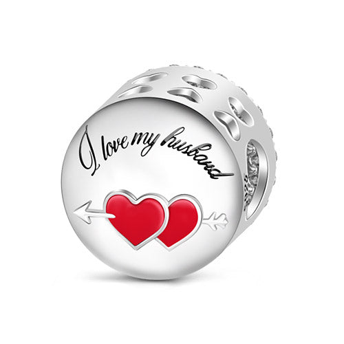Gnoce "Kiss To My Husband / Wife "925 Sterling Silver with Clear CZ Wife Husband Heart Deeply Kiss Love Forever CZ Charms_1