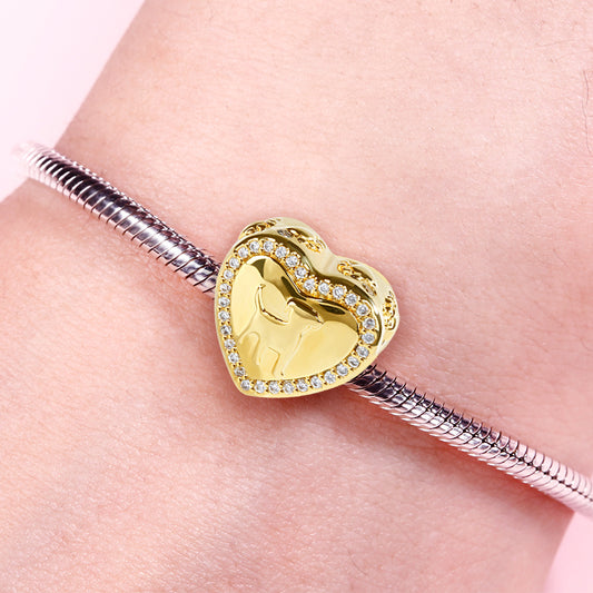 Gnoce "Your Puppy is Always There to Brighten Your Day" Heart Shaped 18k Gold Plated White Stone 925 Sterling Silver Charm Bead_5