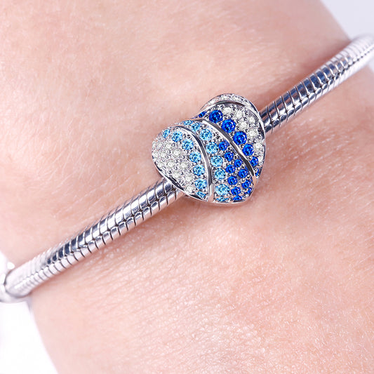 Gnoce "Blue Heart" Dazzling 925 Sterling Silver Photo Bead Charm with Clear CZ Stones Fit Pandora Bracelet_3