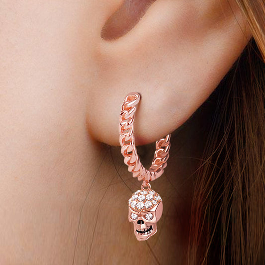 Gnoce "Love Me like You Do" 925 Sterling Silver Skull with Rose Gold Plated Earring inlaid with Clear CZ_3