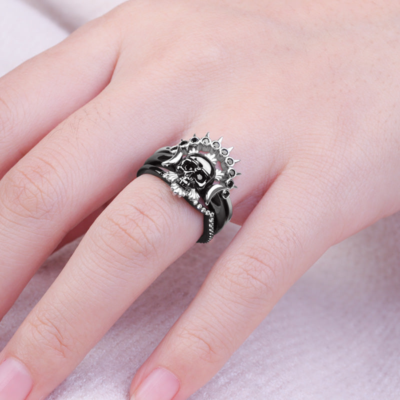 Gnoce "Endless Love" Skull Style Stackable Ring 925 Sterling Silver Black Plated_4