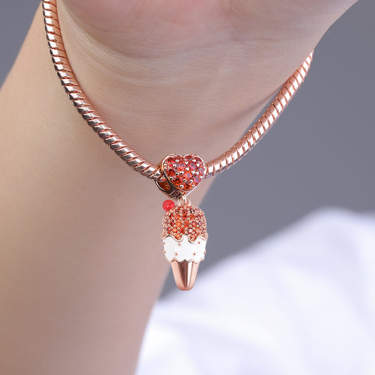 Gnoce "I Love Ice Cream" Cherry Ice Cream Pendant Charm With Heart Ring Sterling Silver 18k Rose Gold Plated_3