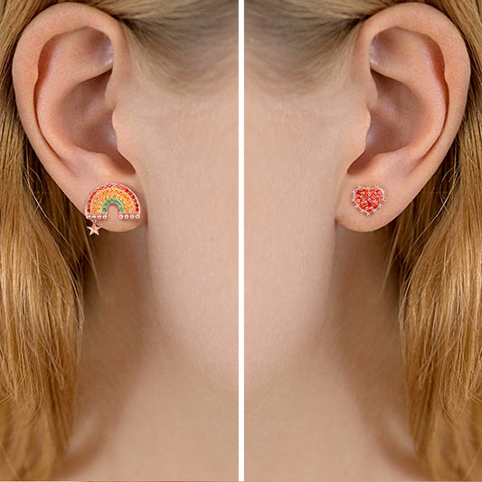 Gnoce "You Are My Sunshine" Rainbow Stud Earrings Asymmetric Earring Set Sterling Silver 18k Rose Gold Plated_3