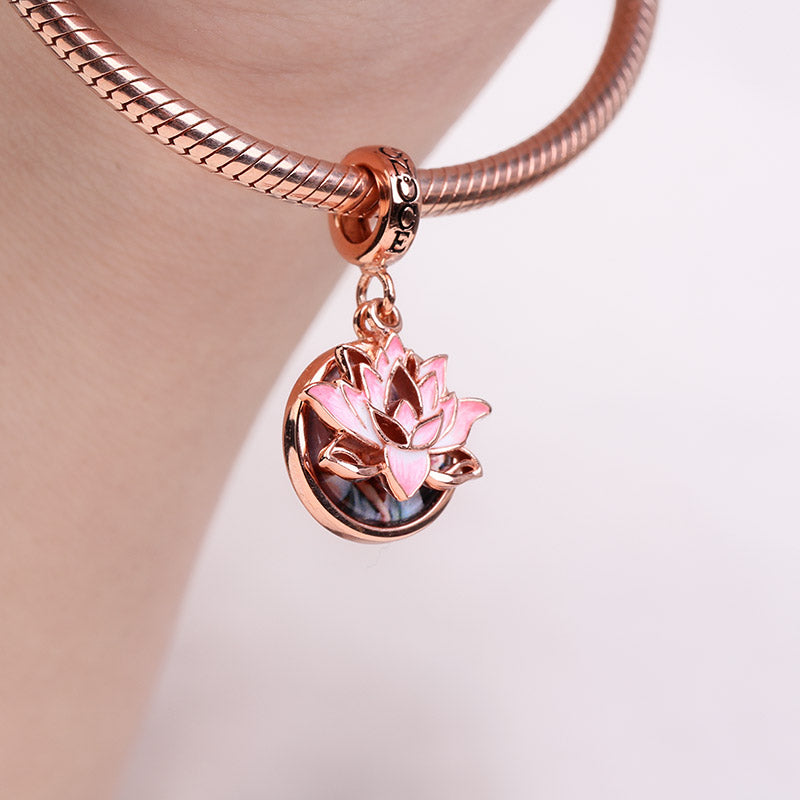 Gnoce "Thrives on Water" Lotus Photo Charm Personalized Bead Sterling Silver 18k Rose Gold Plated_5