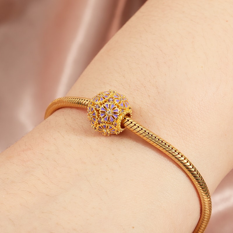 Blue daisy Charm Bead 18K Gold Plated 925 Sterling Silver_3