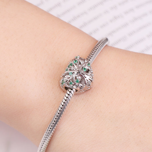 Gnoce "Love Memory" Tree of life Photo Charm Heart Shaped with Green Crystals Sterling Silver Bead_5