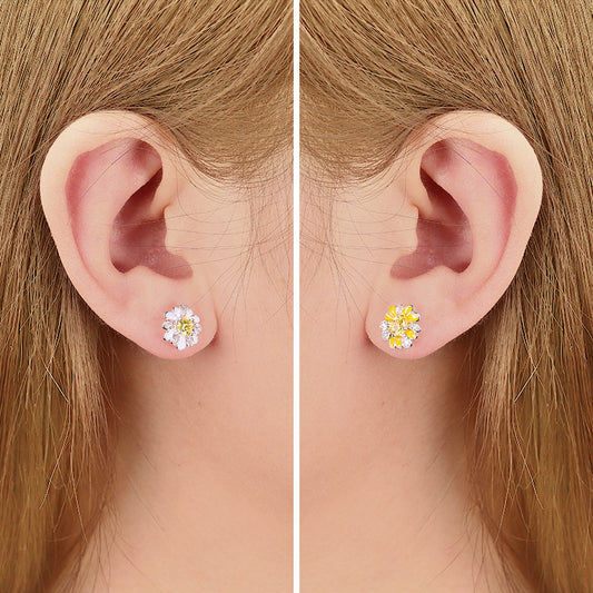 Daisy Flower Earrings Paved Yellow CZ Stones Sterling Silver_3