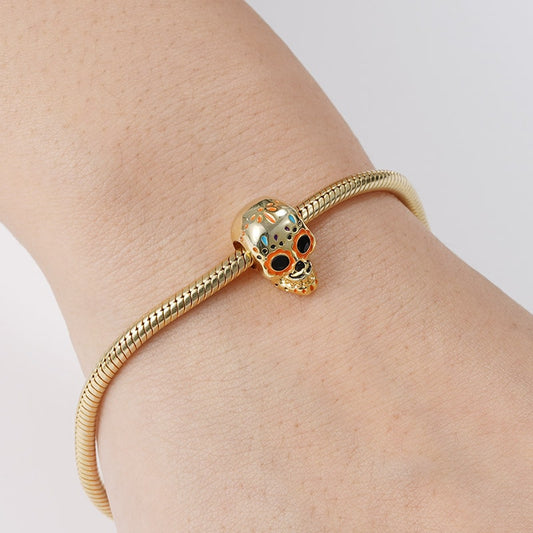 Mexican Style Skull Charm Bead Sterling Silver 18k Gold Palted_3