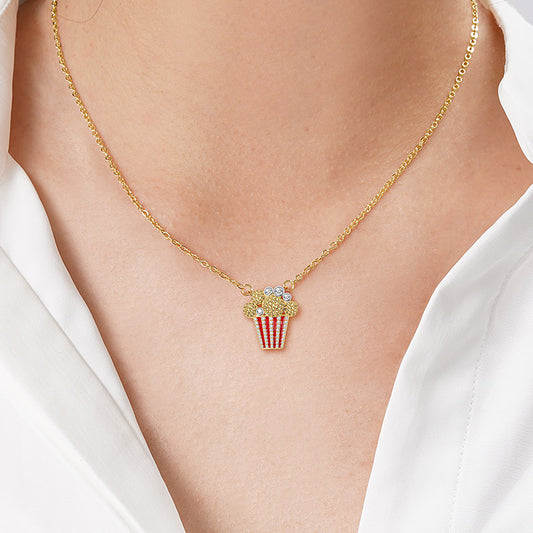 Popcorn Necklace Sterling Silver 18k Gold Plated inlaid with Stones_4