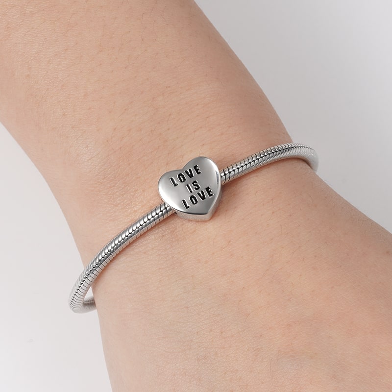 Love is Love Heart-shaped Rainbow Flag Charm Bead Sterling Silver for Valentine's Day_4